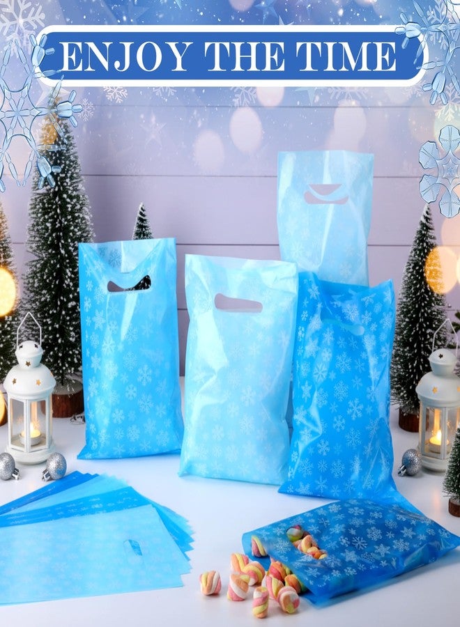 Tiangrid 48 Pieces Snowflake Christmas Plastic Gift Bags Winter Treat Candy Goodie Blue Bags with Handle Gift Packaging for Winter Christmas Xmas Party Favor Decoration - Image 4